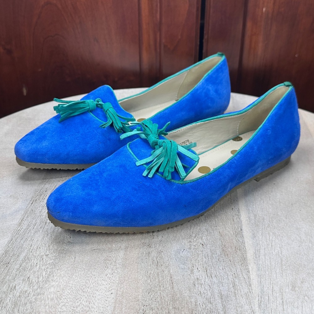Boden Blue Suede Tassel Loafers Green Trim Pointed Toe Flats Mens EU 39 - Picture 10 of 12
